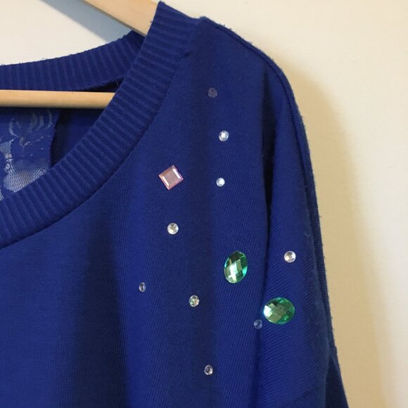 Almost Famous Blue Angel Gems and Lace Window Sweater - Picture 7 of 16